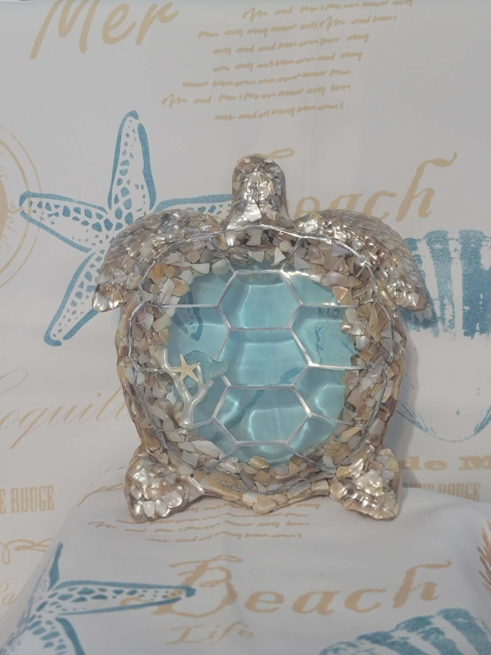 Seashell Mosaic Sea Turtle Accent Decor - Aqua Center